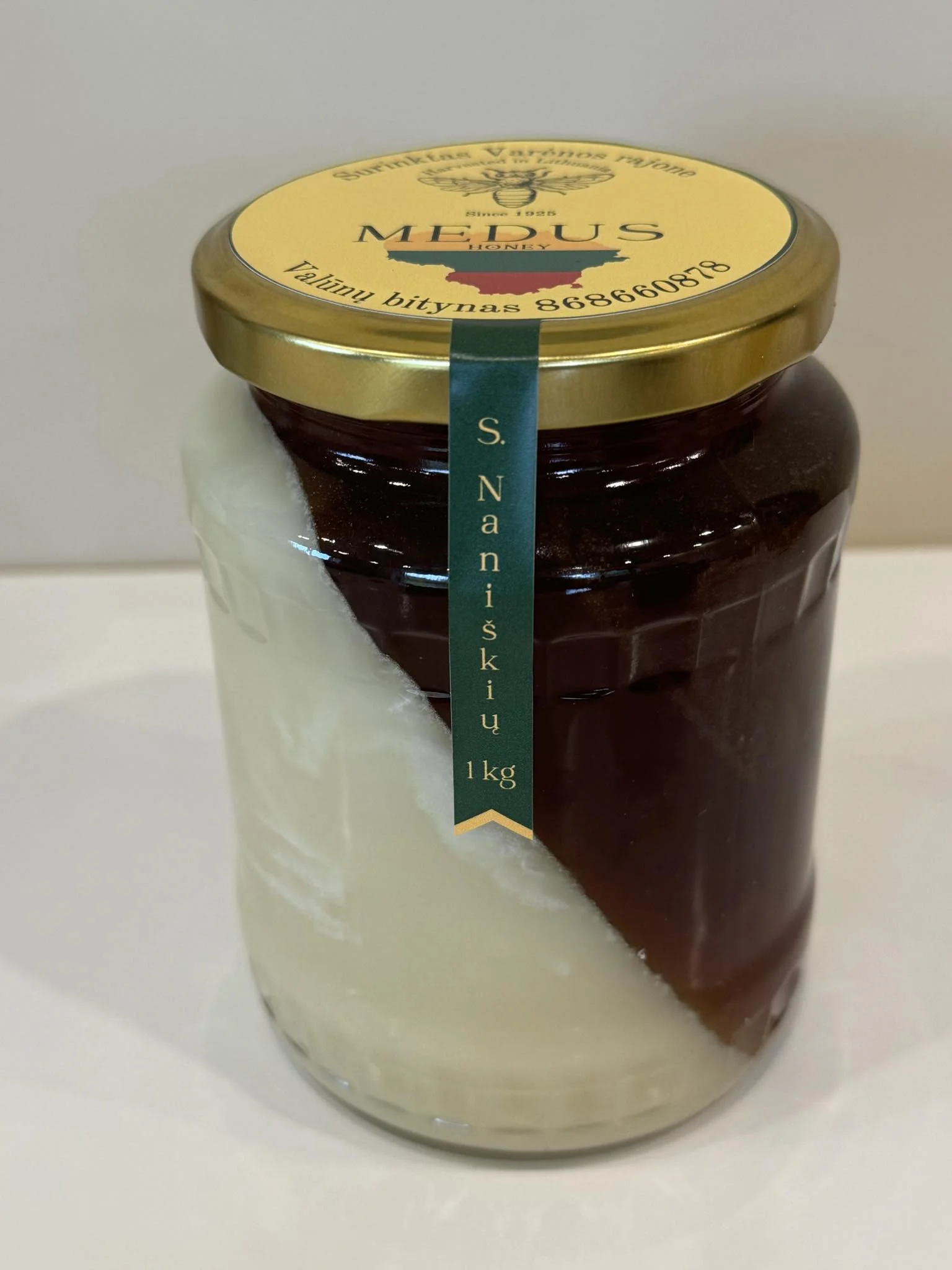 Pavasario ir grikių medus 1 kg 1 dviejų rūšių medus viename stiklainyje grikių pavasario