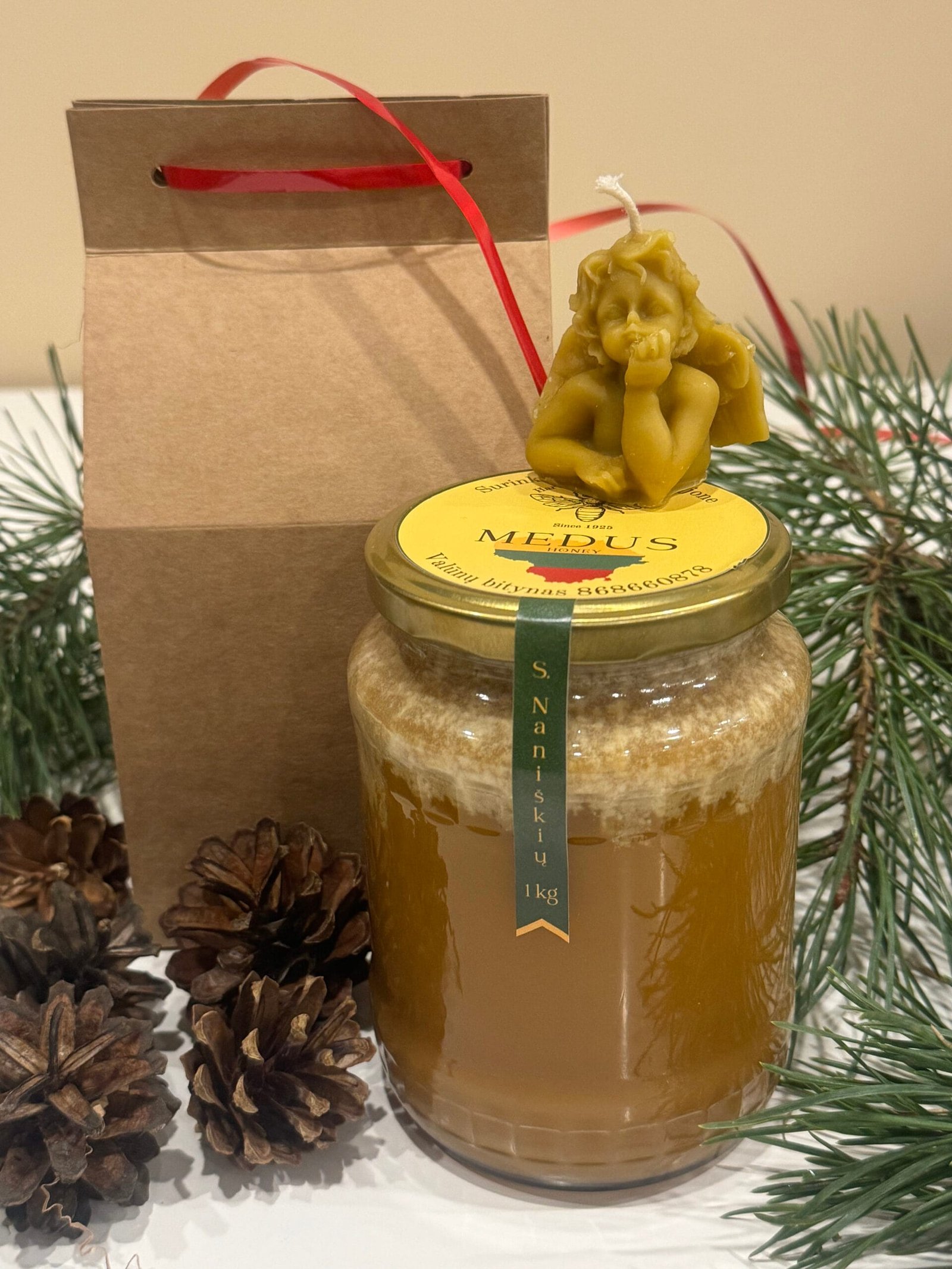 Medus_Valūnų_bitynas_Dzūkijos_medus_Miško_medus_Bičių_vaško_žvakės_Dovanėlės_Grikių_medus_žiedadulkės_natūralios_dovanos_kalėdinės_dovanėlės