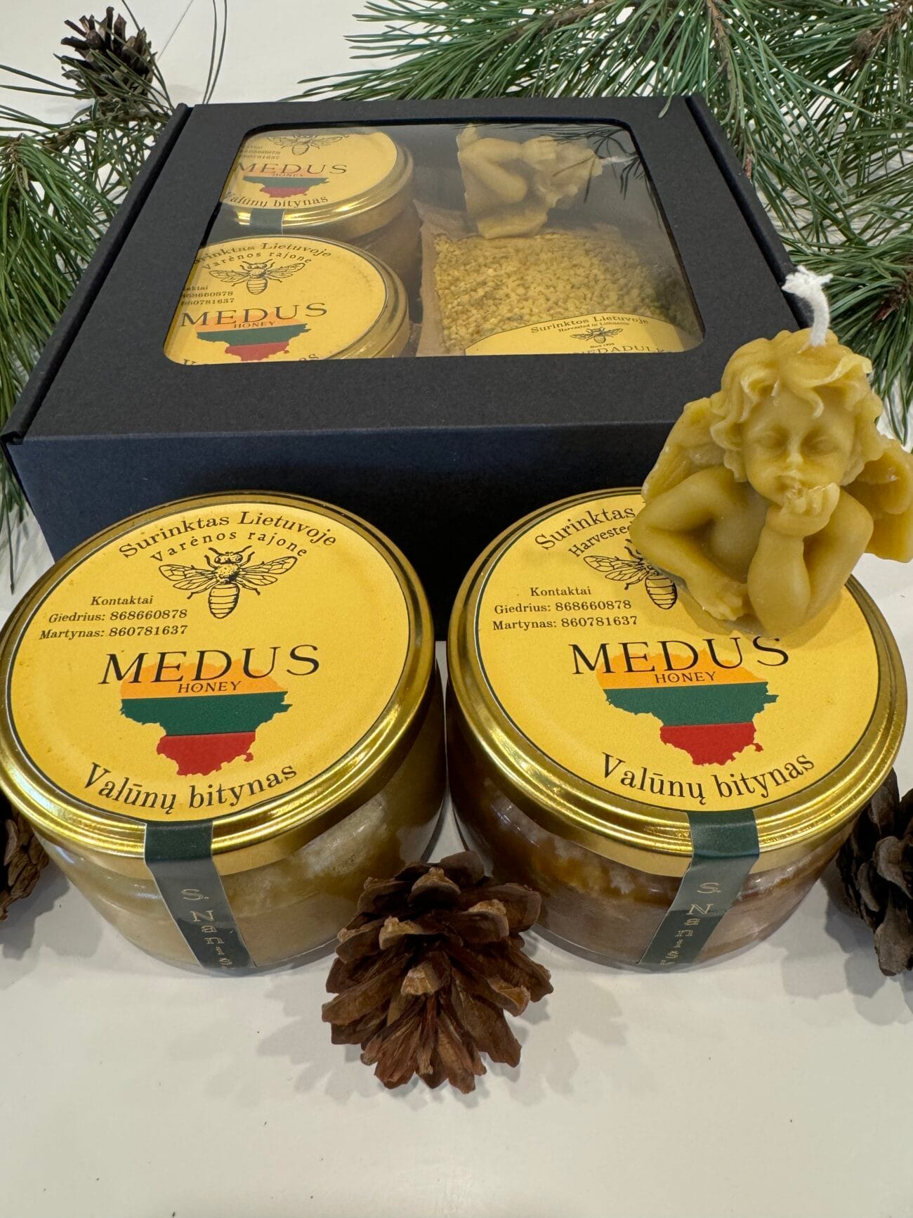 Valūnų_bitynas_Dzūkijos_medus_Miško_medus_Bičių_vaško_žvakės_Dovanėlės_Grikių_medus_žiedadulkės_natūralios_dovanos_kalėdinės_dovanos