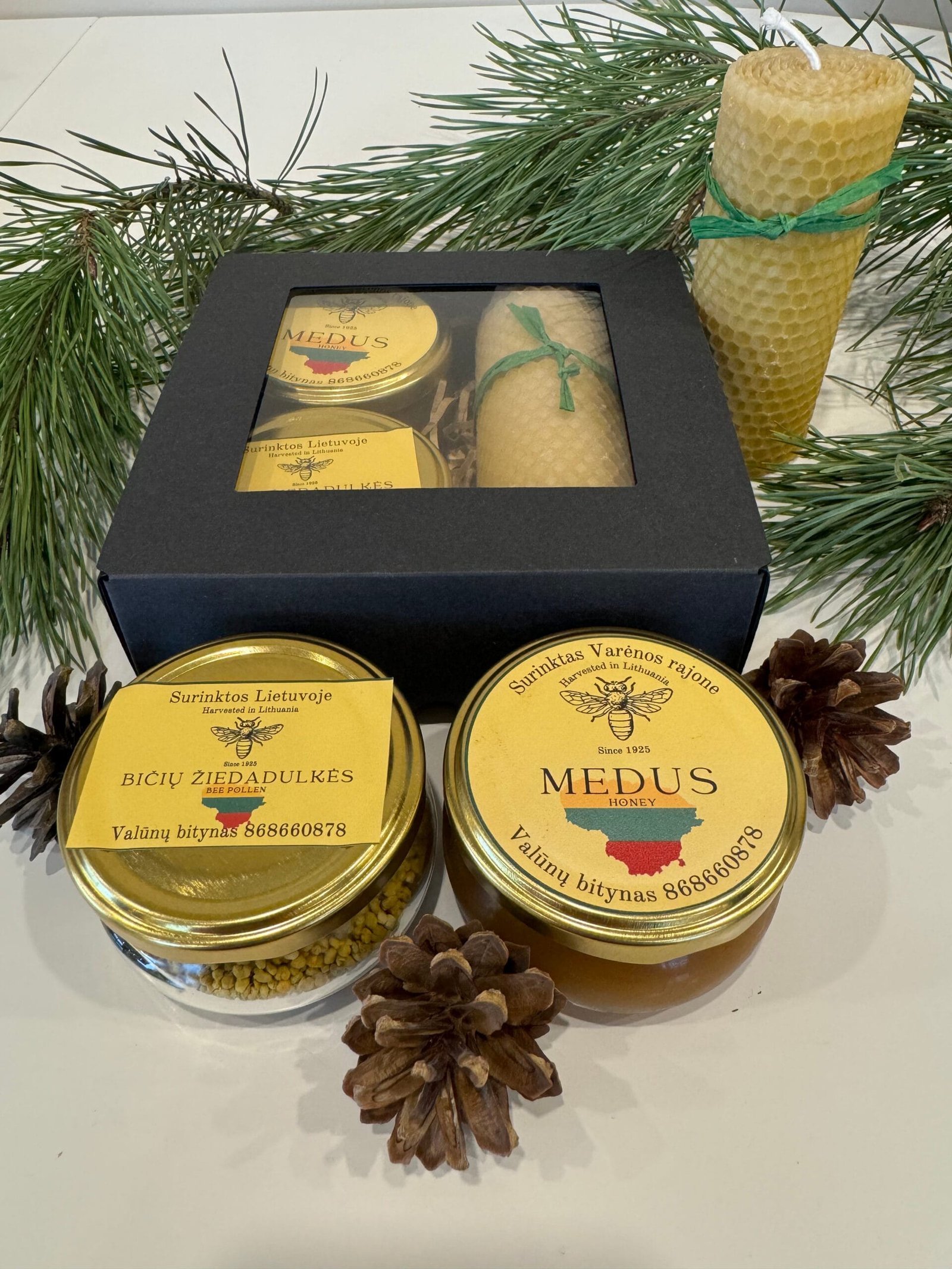 Valūnų_bitynas_Dzūkijos_medus_Miško_medus_Bičių_vaško_žvakės_Dovanėlės_Grikių_medus_žiedadulkės_natūralios_dovanos_kalėdinės_dovanos