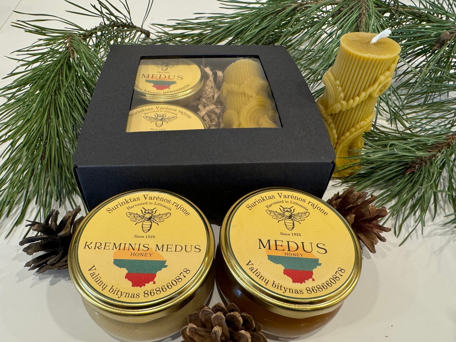 Valūnų_bitynas_Dzūkijos_medus_Miško_medus_Bičių_vaško_žvakės_Dovanėlės_Grikių_medus_žiedadulkės_natūralios_dovanos_kalėdinės_dovanos